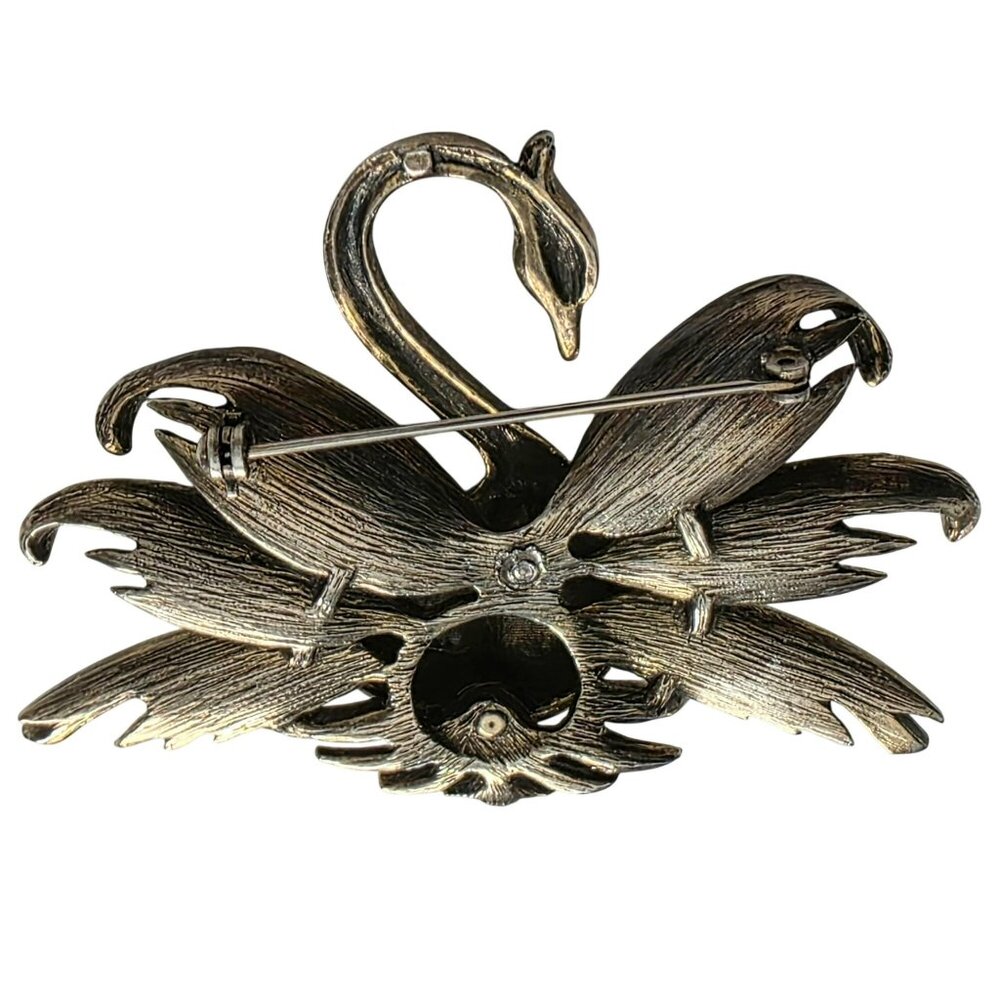 Vintage Swan Brooch Rhinestones Figural Bird Pin Mid Century Statement Gold-Tone - Picture 2 of 15